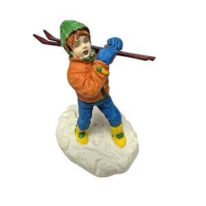 Lemax Skier Christmas Village Figurine Boy, Carrying Skis Miniature